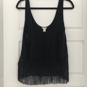 Black Fringe Crop Top